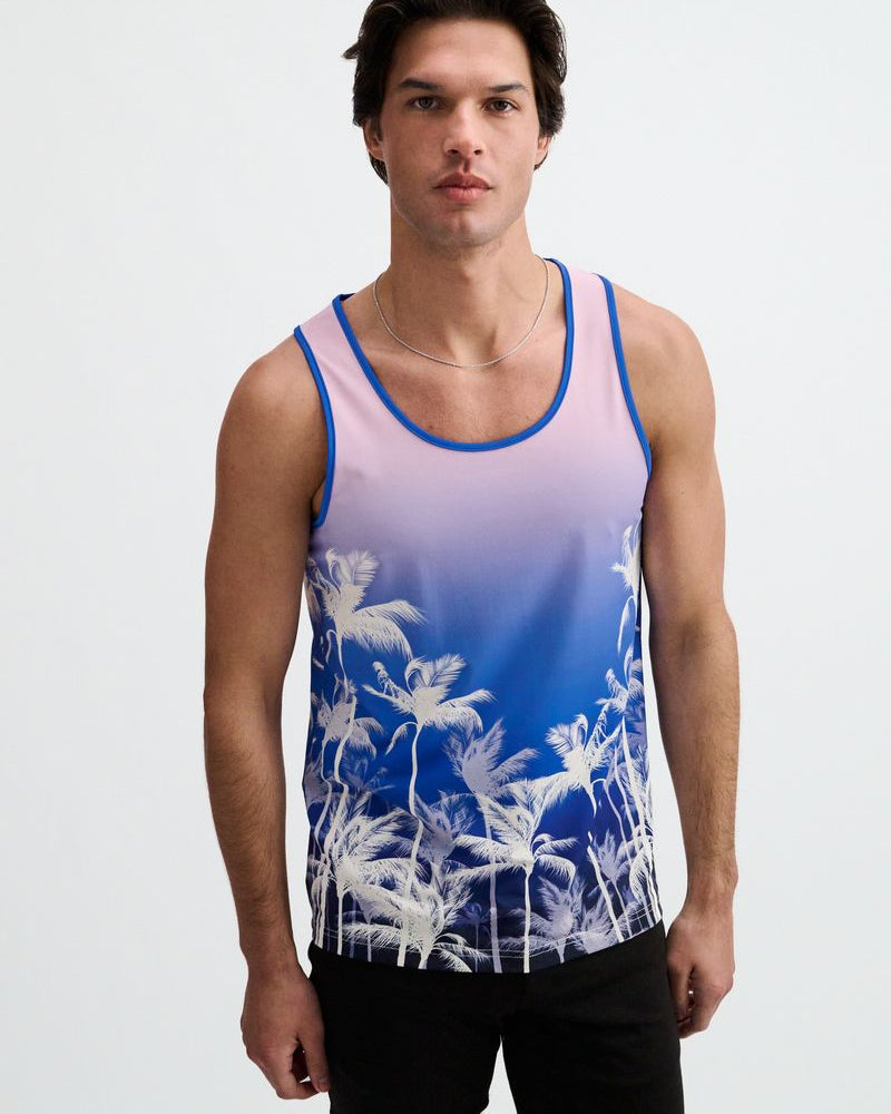 PURPLE/PINK PALMS PRINTED STRETCH MESH TANK ST-11145