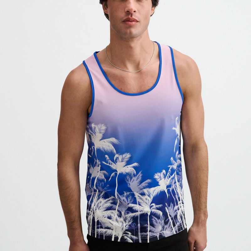 PURPLE/PINK PALMS PRINTED STRETCH MESH TANK ST-11145