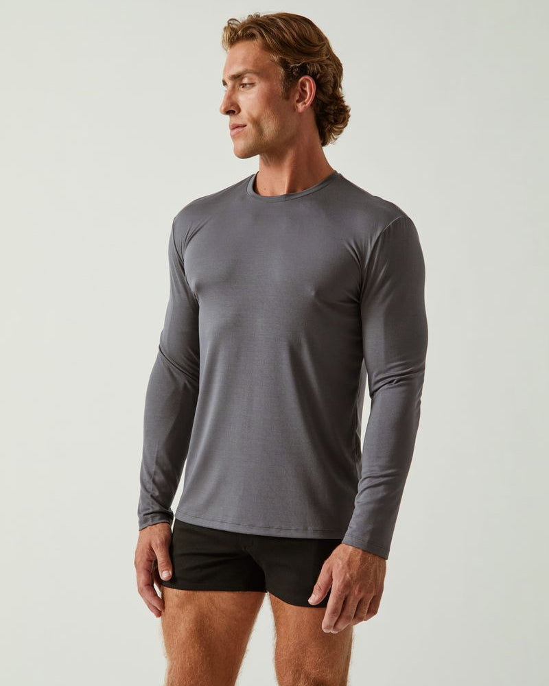 CARBON SOLID STRETCH MODAL CREW NECK LONG SLEEVE TEE ST-9012