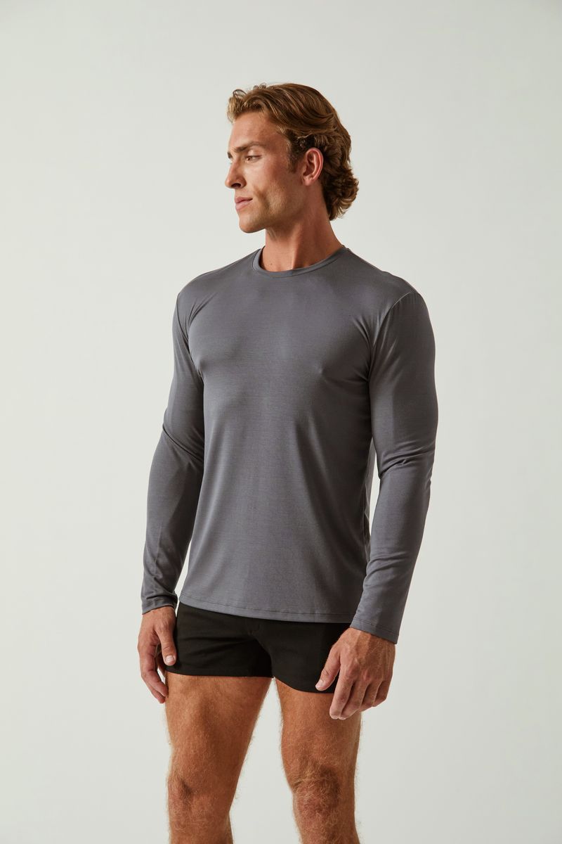 CARBON SOLID STRETCH MODAL CREW NECK LONG SLEEVE TEE ST-9012