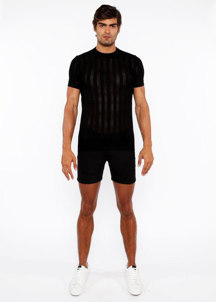 BLACK TEXTURED KNITTED CREW TEE ST-24304