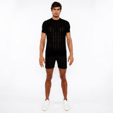 BLACK TEXTURED KNITTED CREW TEE ST-24304
