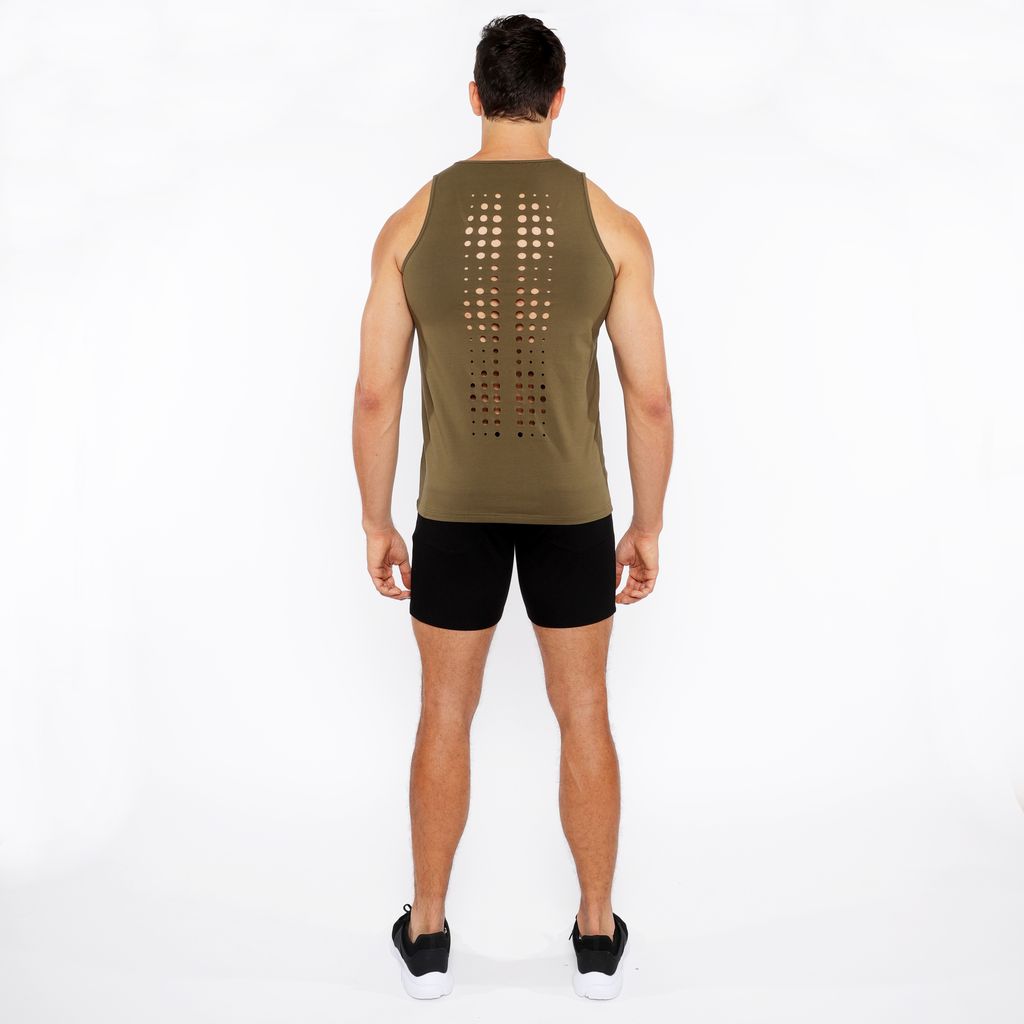 ARMY CIRCLE SPINE LASER CUT STRETCH JERSEY TANK TOP ST-20050