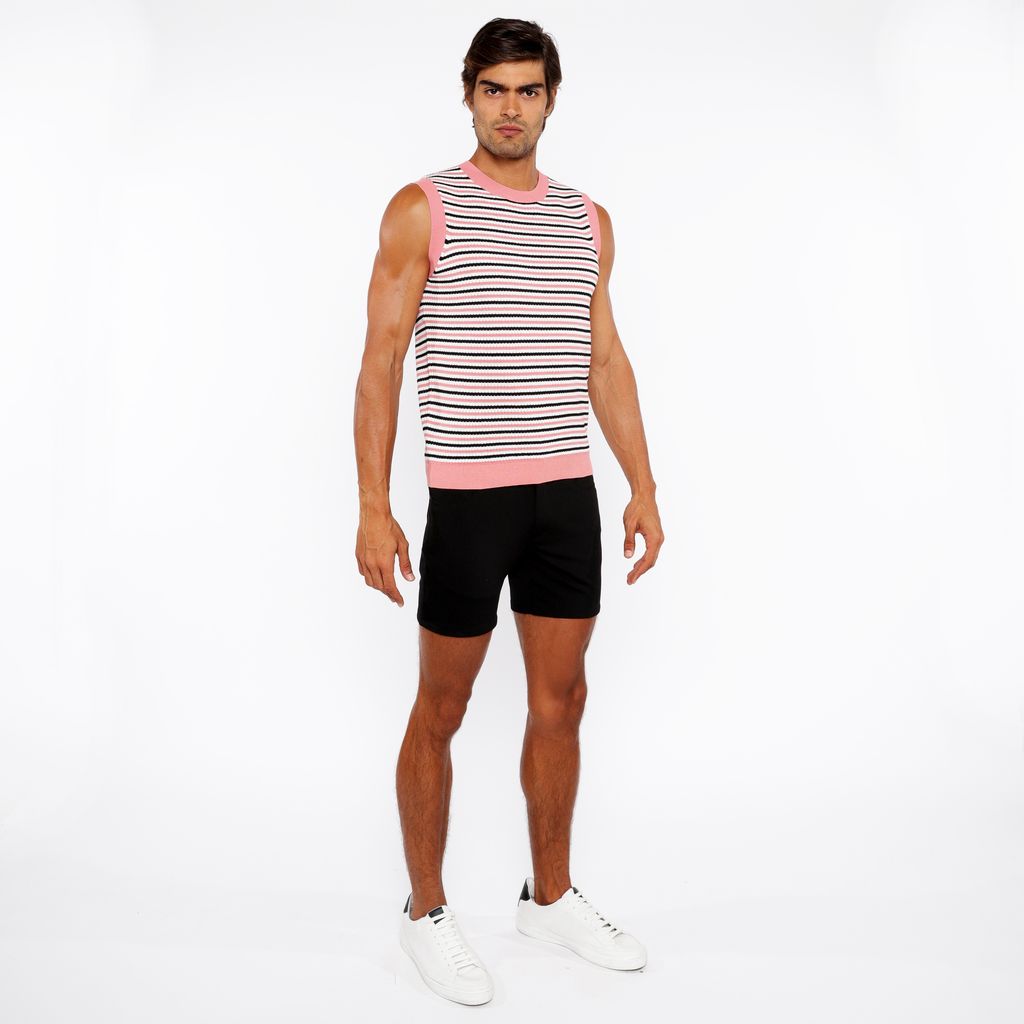 CORAL/MIDNIGHT STRIPE OPEN KNIT VEST ST-24302