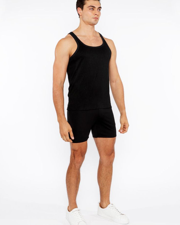 BLACK VEINS STRETCH TEXTURED KNIT TANK TOP ST-11128