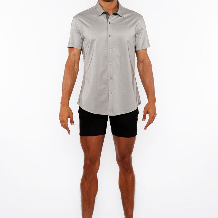 CHESTNUT BROWN SOLID STRETCH JERSEY KNIT SHORT SLEEVE SHIRT W/CONTRAST PLACKET ST-963-04