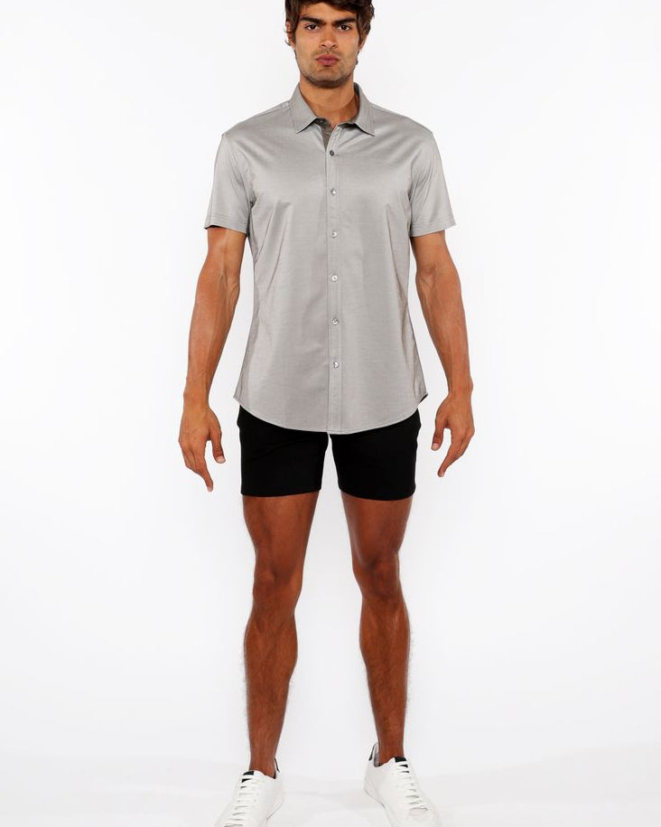 CHESTNUT BROWN SOLID STRETCH JERSEY KNIT SHORT SLEEVE SHIRT W/CONTRAST PLACKET ST-963-04