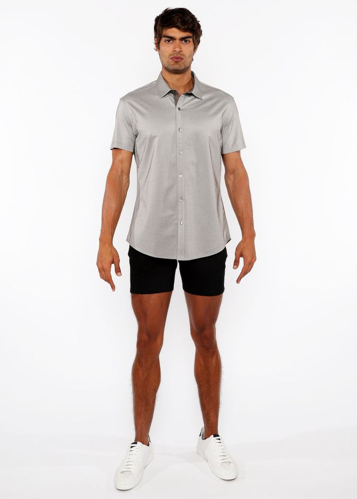 CHESTNUT BROWN SOLID STRETCH JERSEY KNIT SHORT SLEEVE SHIRT W/CONTRAST