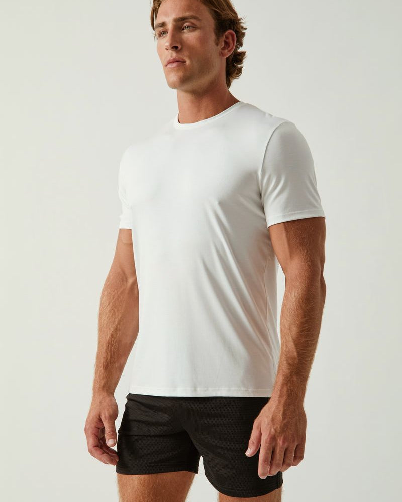 CHALK WHITE SOLID STRETCH MODAL CREW NECK TEE ST-9011