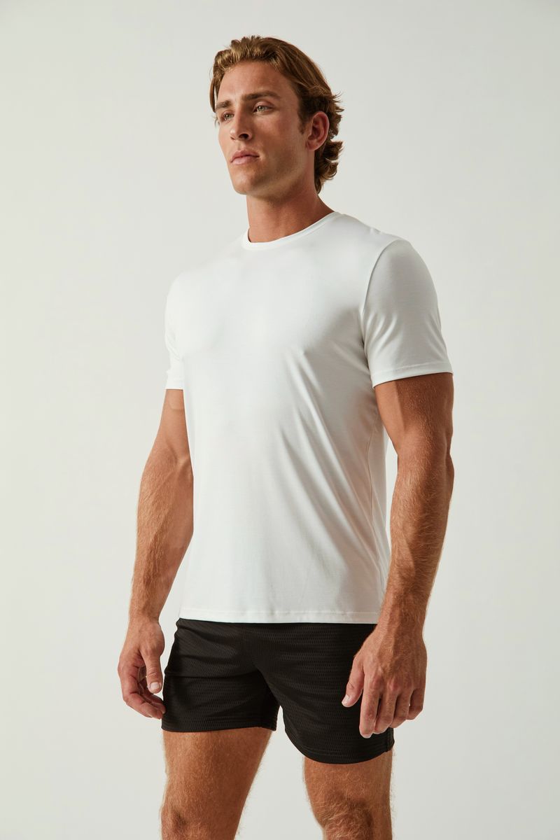 CHALK WHITE SOLID STRETCH MODAL CREW NECK TEE ST-9011
