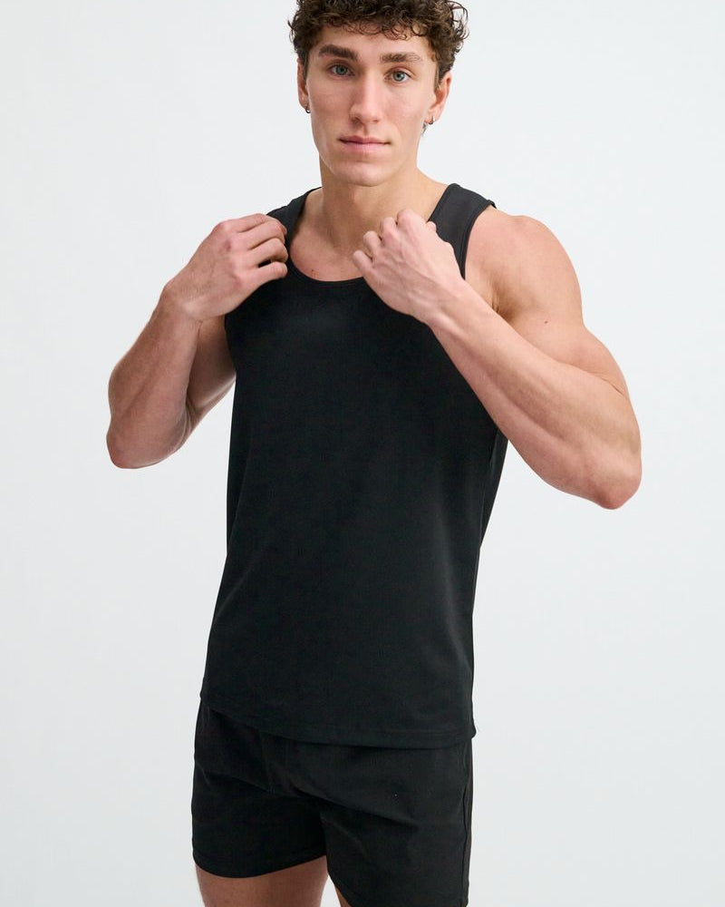 BLACK TEXTURED STRETCH MESH PERFORMANCE TANK ST-293