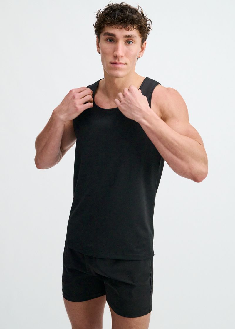 BLACK TEXTURED STRETCH MESH PERFORMANCE TANK ST-293