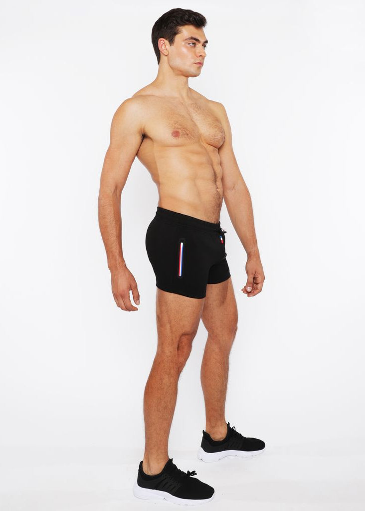BLACK VAULT GYM-TECH 3.5" INSEAM STRETCH SHORTS W/ 3-COLOR HEAT WELD ZIPPERS STA-10500-02