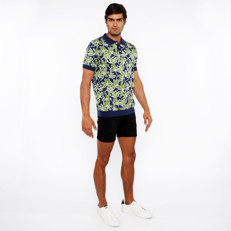 BUD/NAVY FLORAL JACQUARD KNIT 3-BUTTON POLO ST-24307