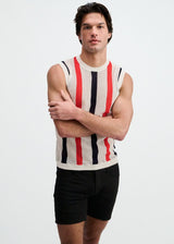 OFF WHITE TEXTURED STRIPE OPEN KNIT VEST ST-24311