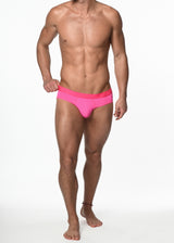 NEON FUCHSIA NYLON/ELASTANE STRIPE SHEER LOW RISE BRIEF ST-10400