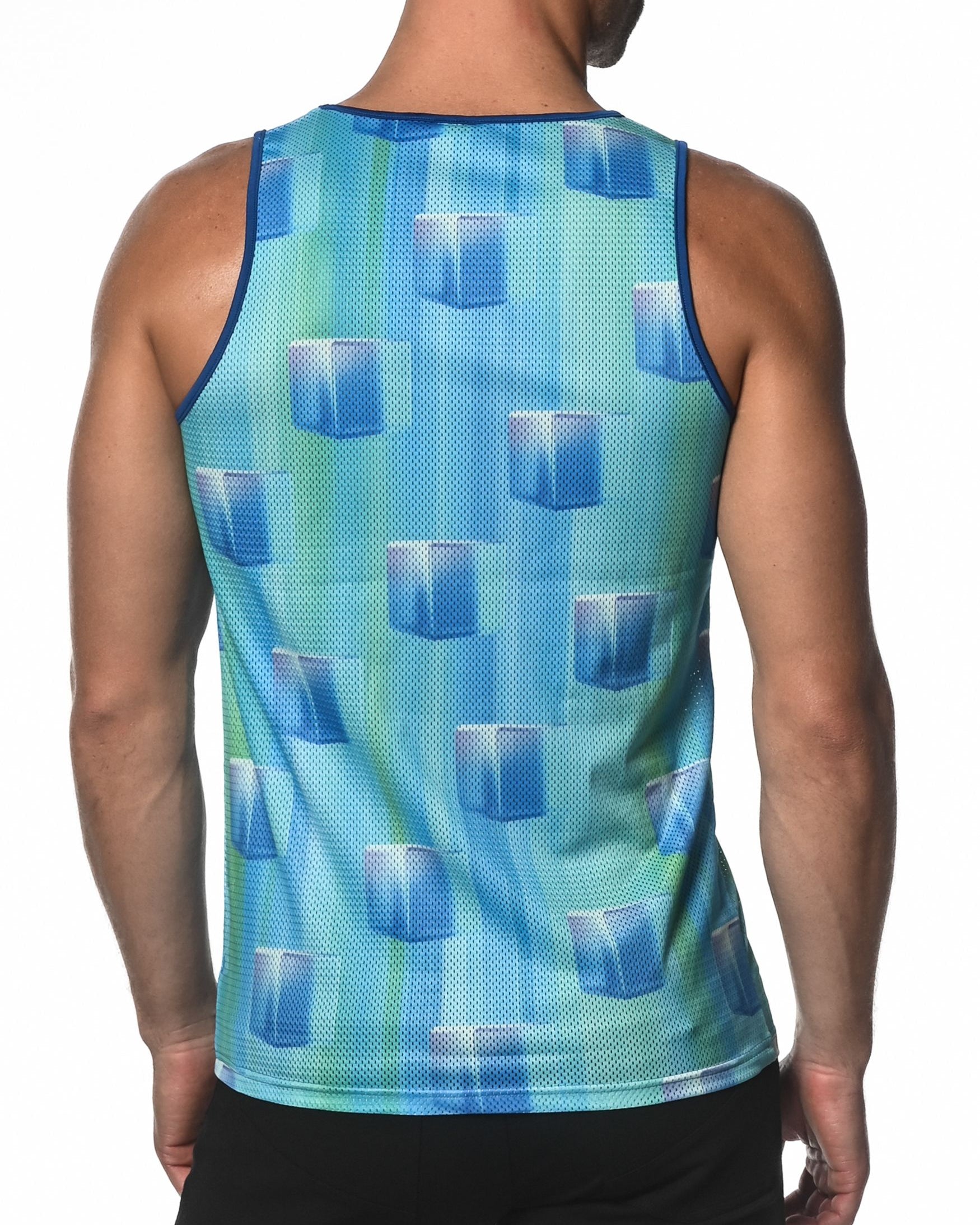 BLUE ICE CUBES PRINTED MESH TANK TOP  ST-11074