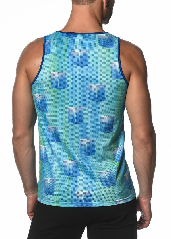 BLUE ICE CUBES PRINTED MESH TANK TOP  ST-11074