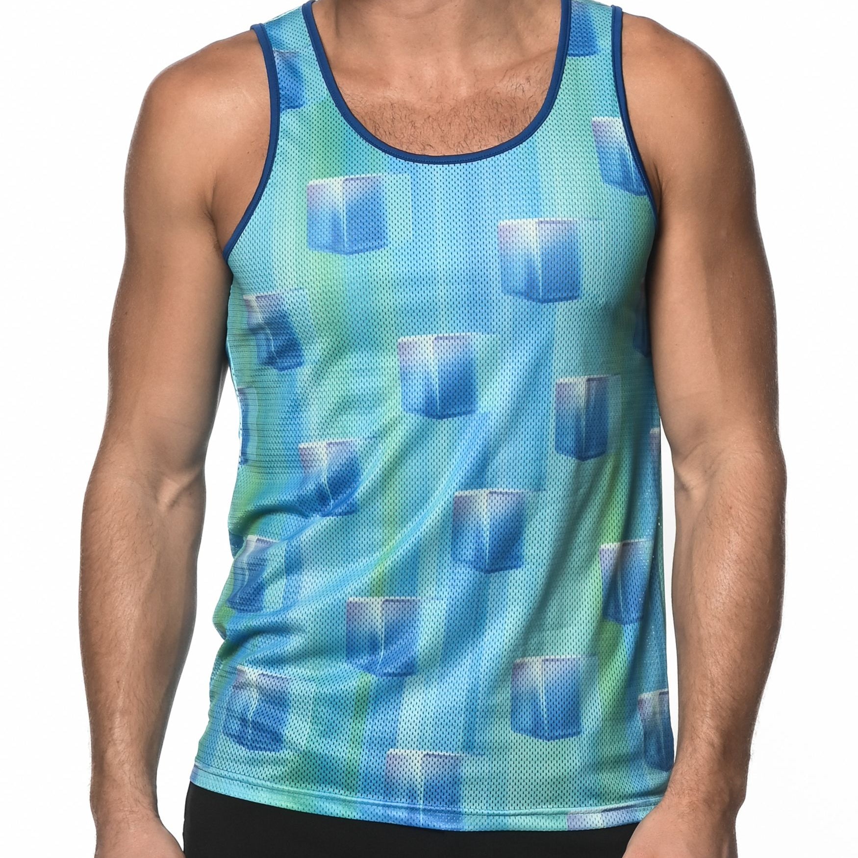 BLUE ICE CUBES PRINTED MESH TANK TOP  ST-11074