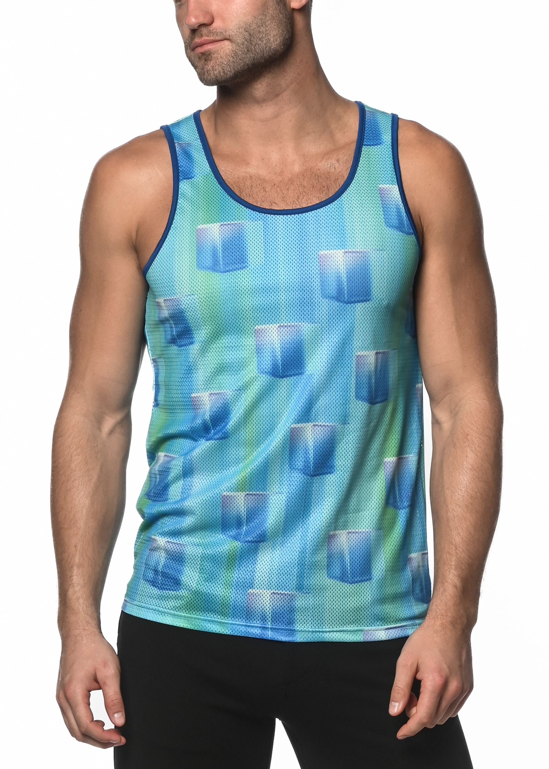 BLUE ICE CUBES PRINTED MESH TANK TOP  ST-11074