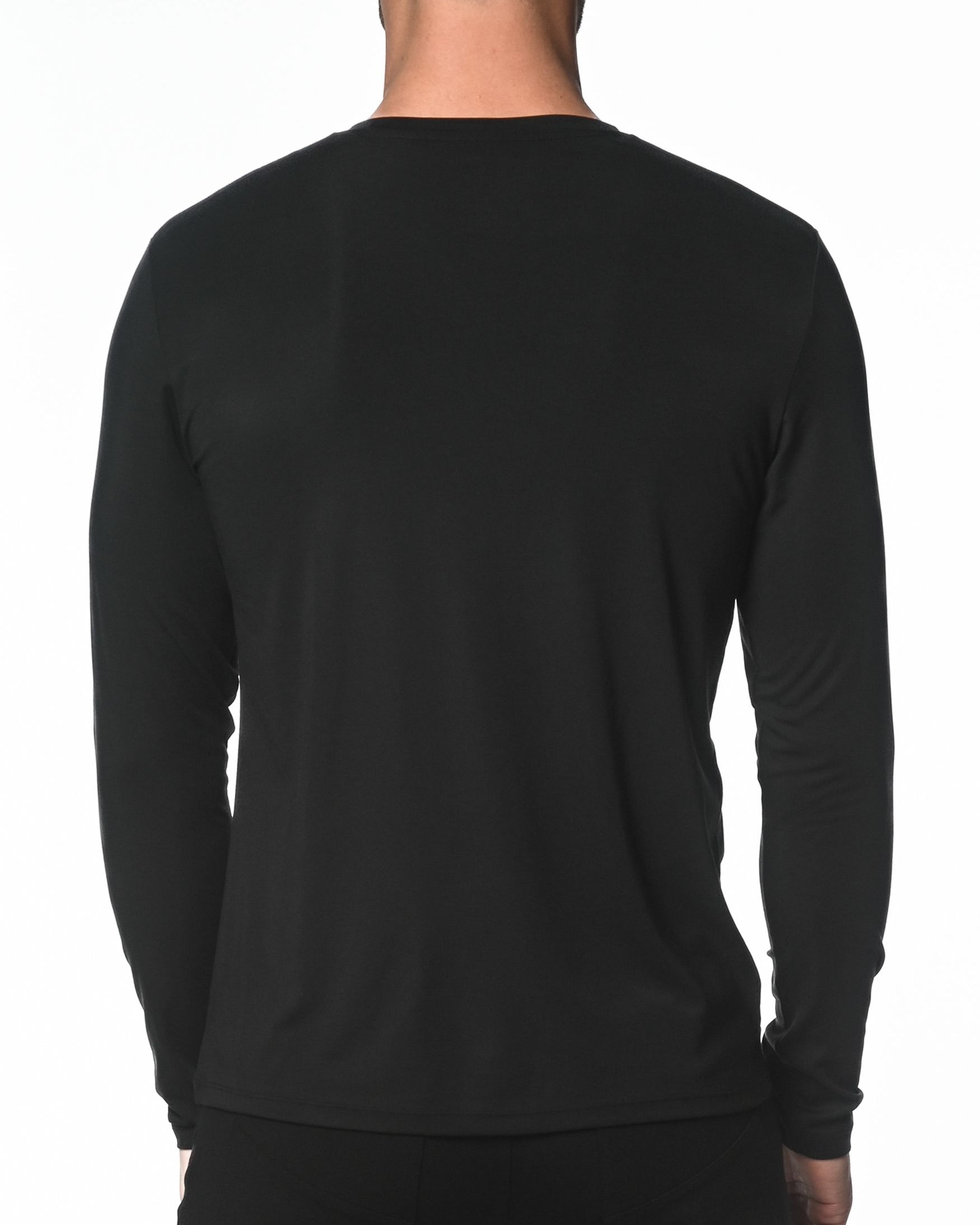 BLACK LONG SLEEVE STRETCH MODAL CREW TEE  ST-16000