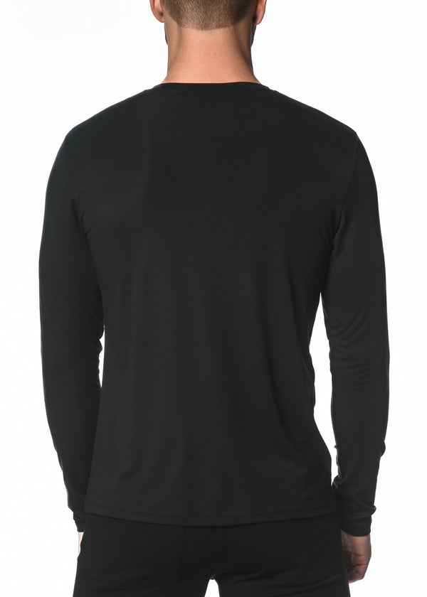 BLACK LONG SLEEVE STRETCH MODAL CREW TEE  ST-16000