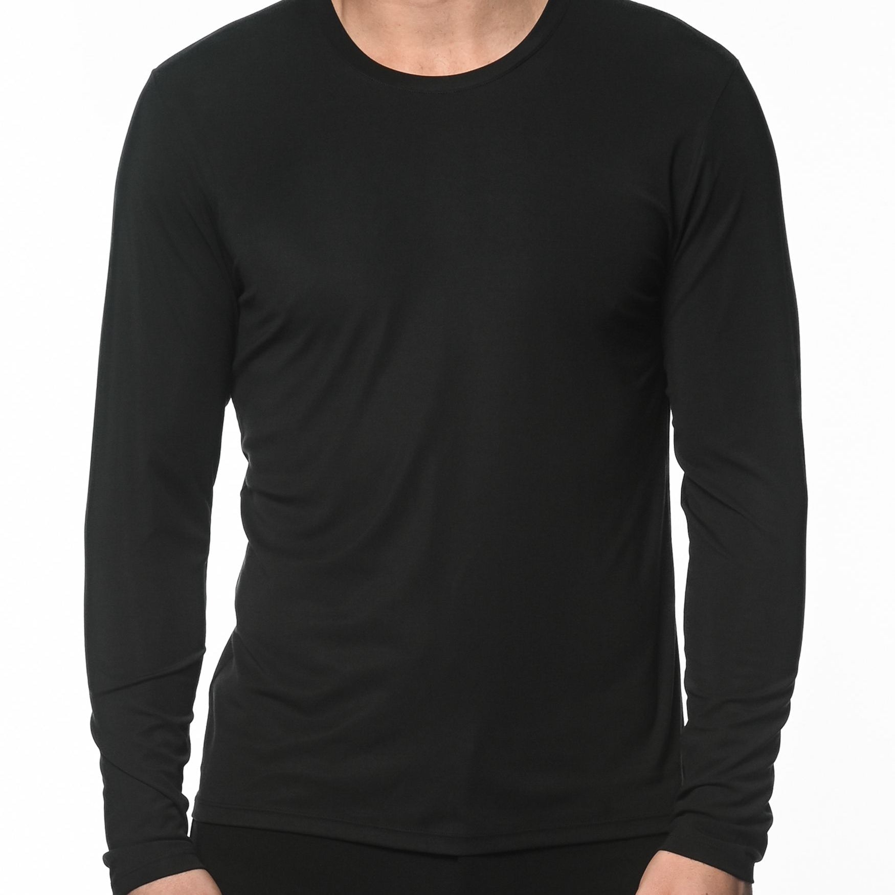 BLACK LONG SLEEVE STRETCH MODAL CREW TEE  ST-16000