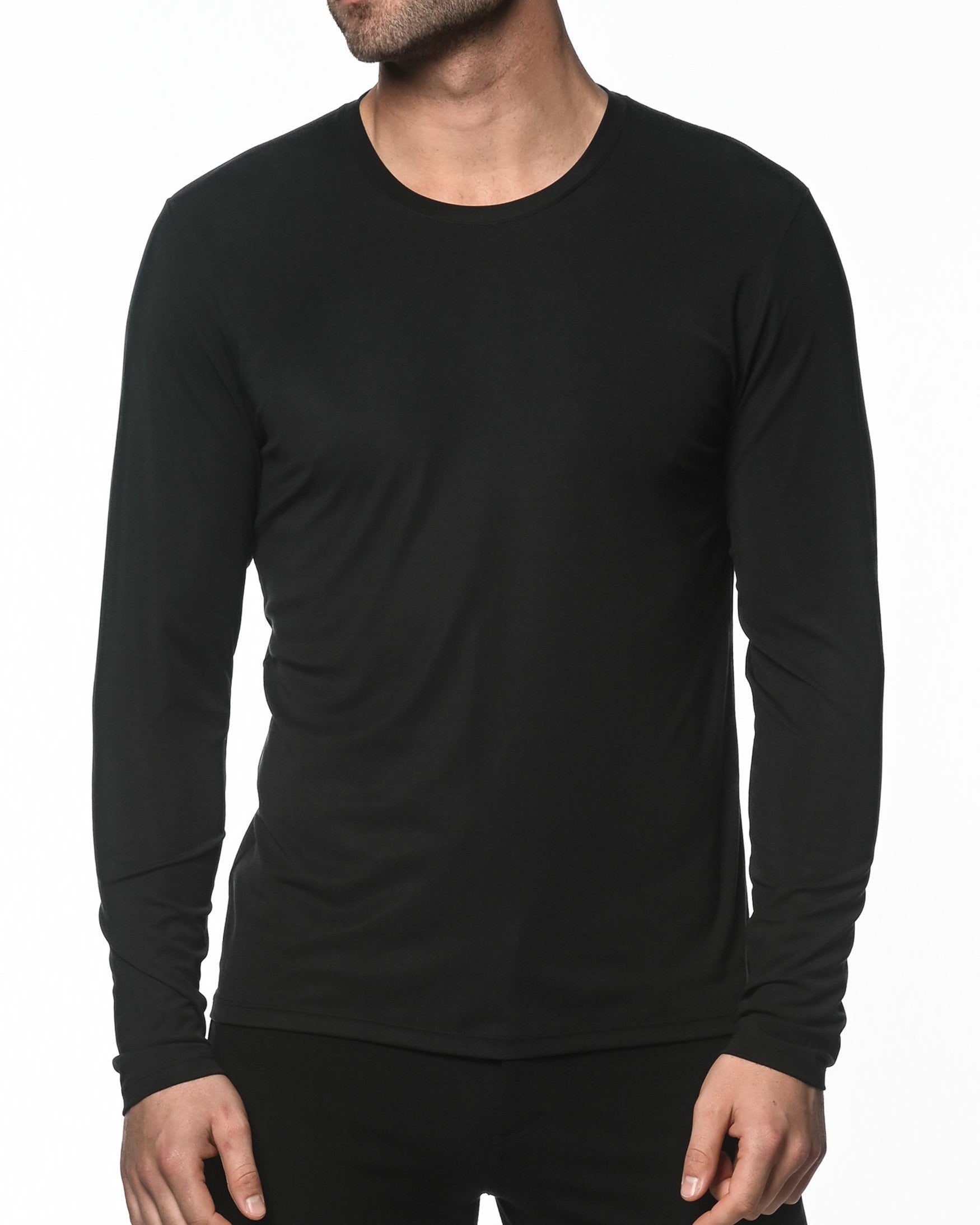 BLACK LONG SLEEVE STRETCH MODAL CREW TEE  ST-16000