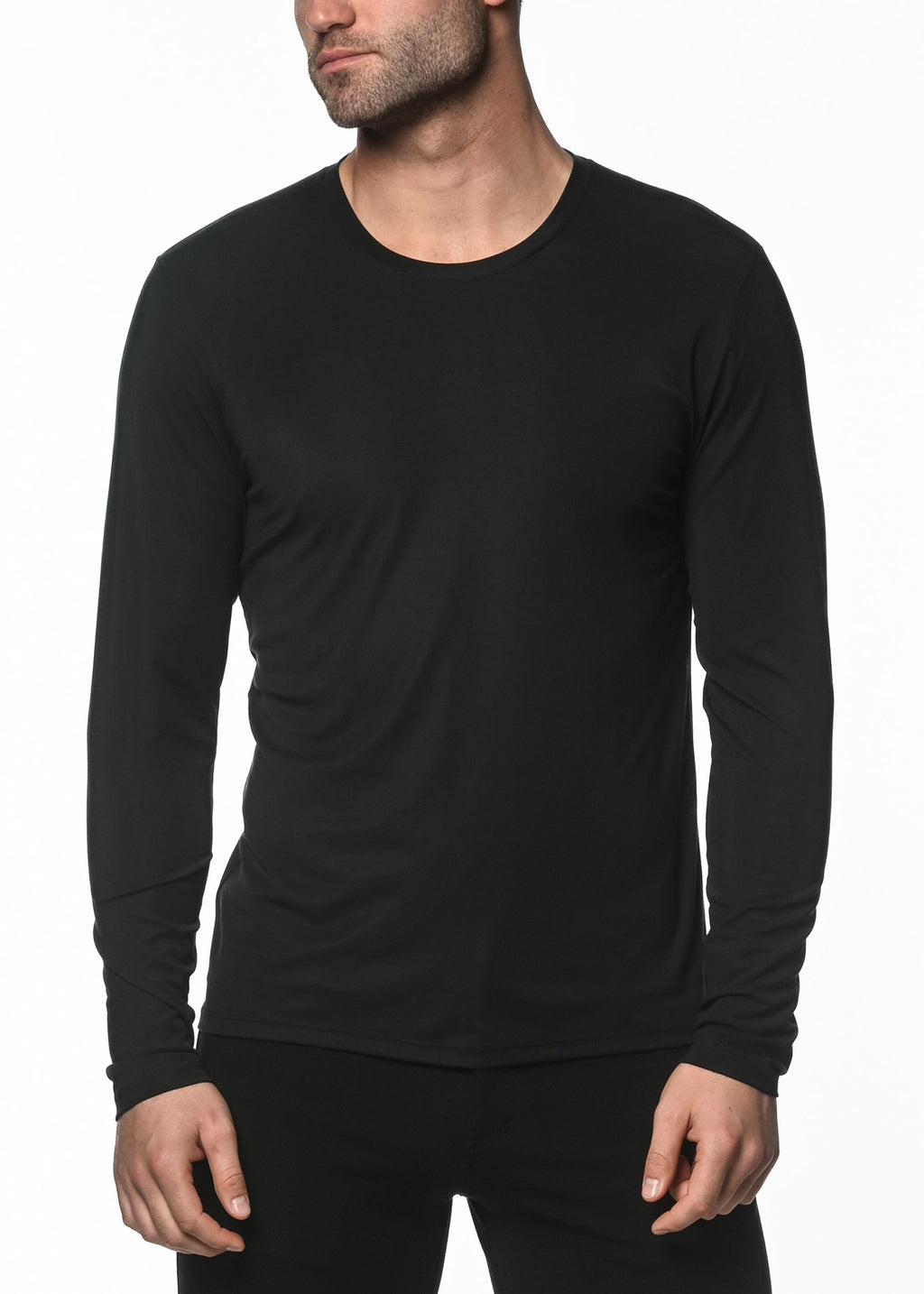 Black Long Sleeve Stretch Modal Crew Tee
