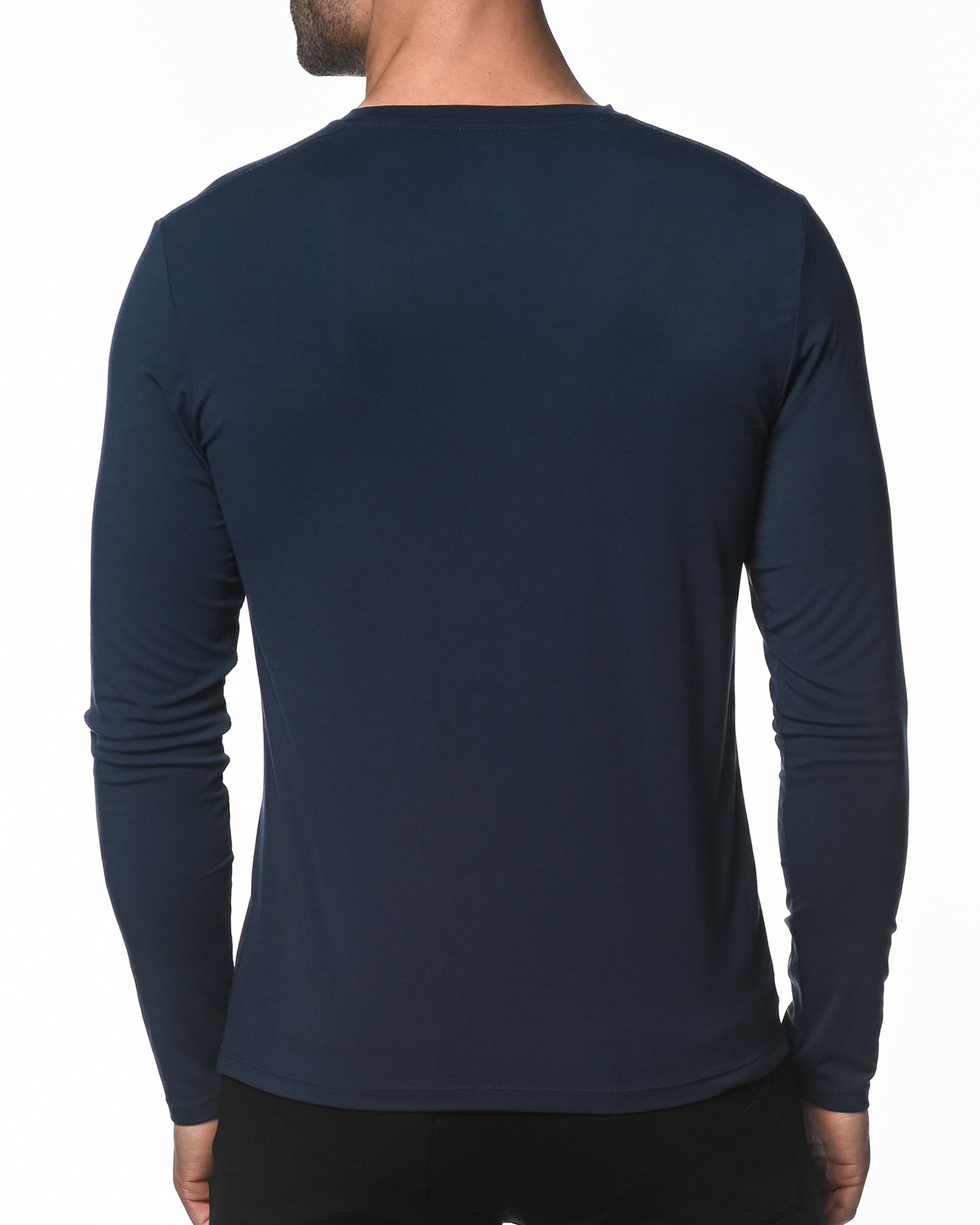 NAVY LONG SLEEVE STRETCH MODAL CREW TEE  ST-16000