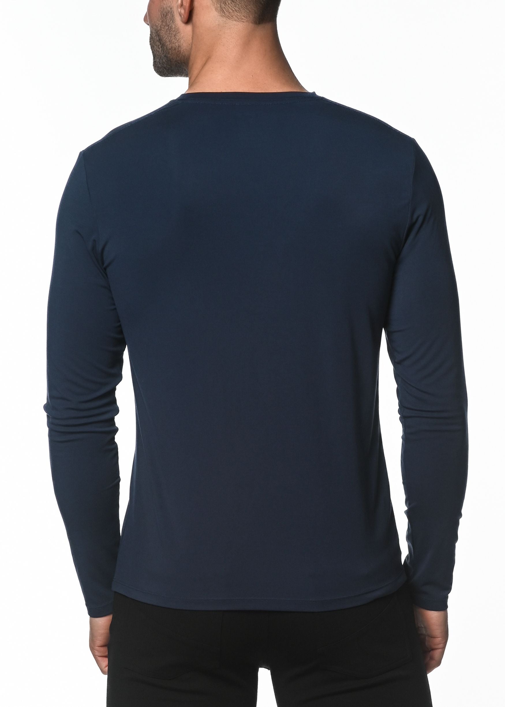NAVY LONG SLEEVE STRETCH MODAL CREW TEE  ST-16000