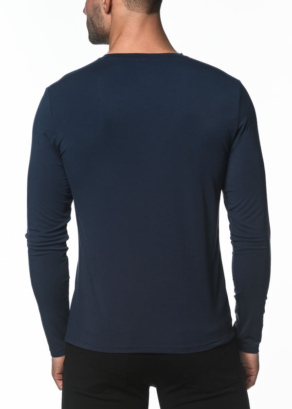 NAVY LONG SLEEVE STRETCH MODAL CREW TEE  ST-16000