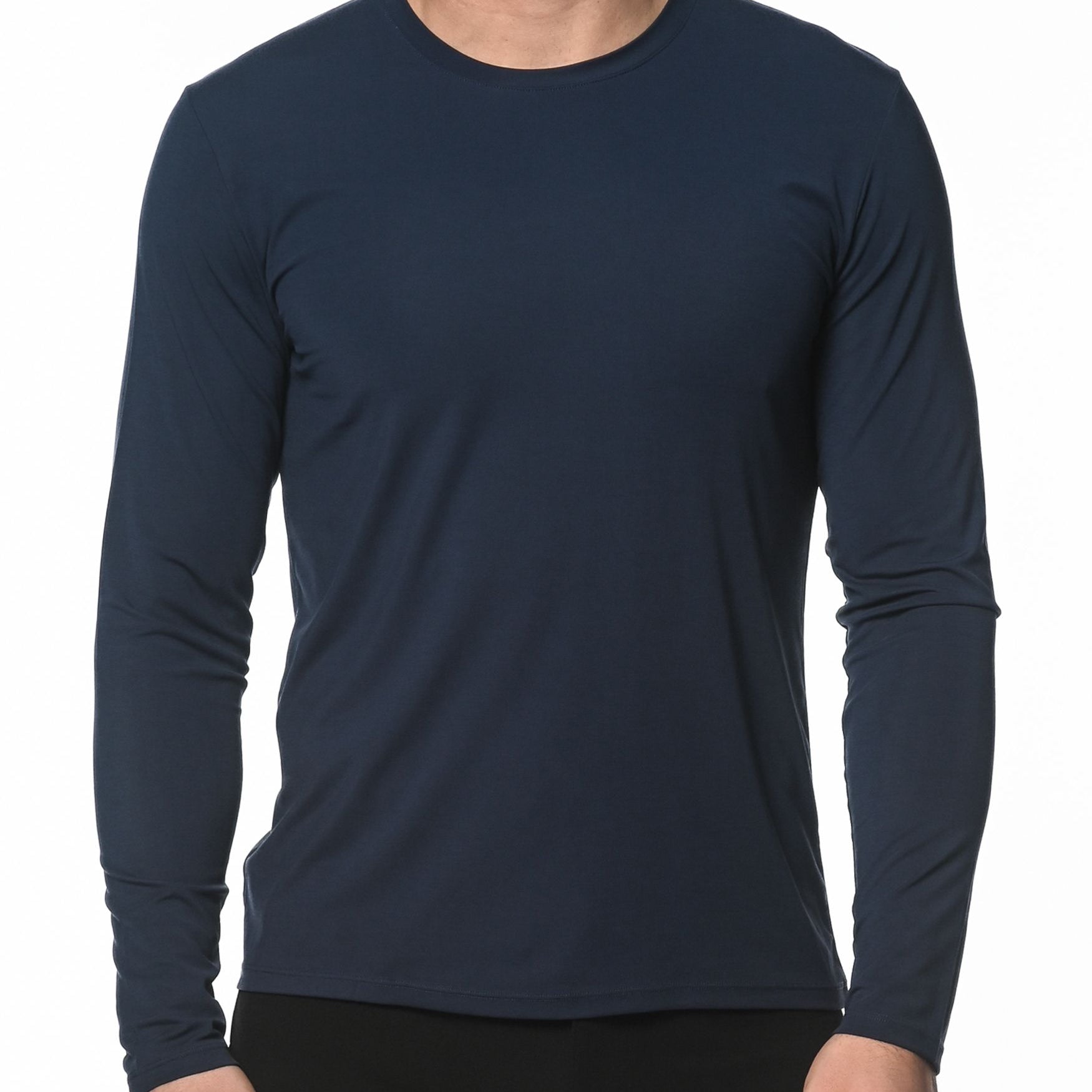 NAVY LONG SLEEVE STRETCH MODAL CREW TEE  ST-16000