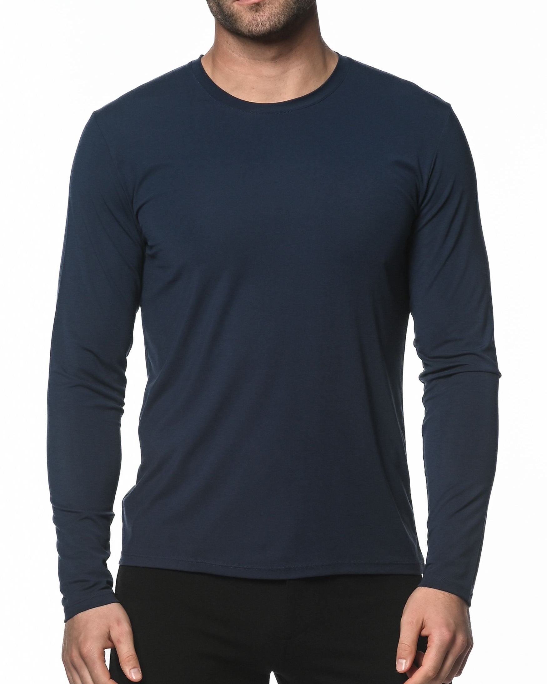 NAVY LONG SLEEVE STRETCH MODAL CREW TEE  ST-16000