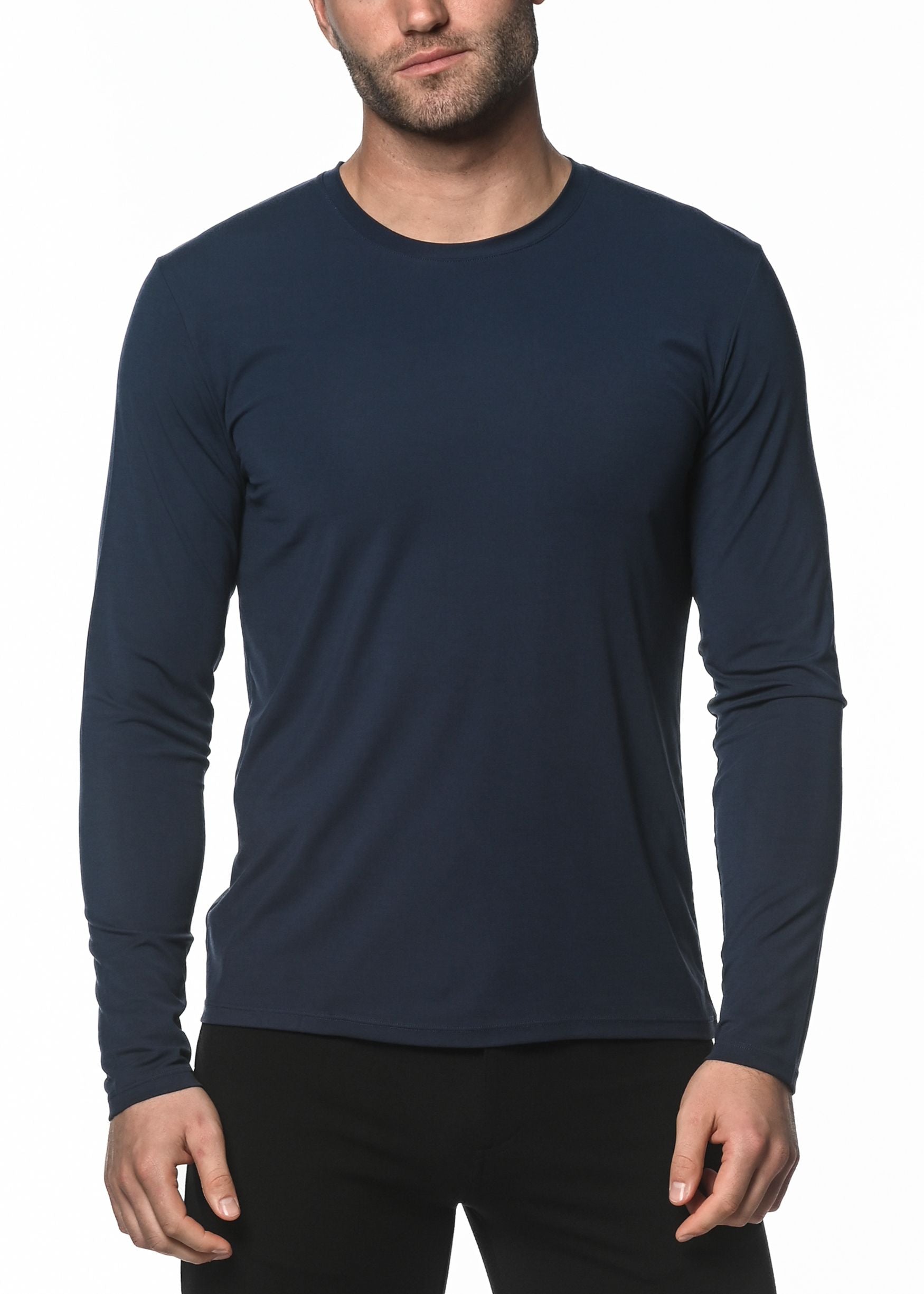 NAVY LONG SLEEVE STRETCH MODAL CREW TEE  ST-16000
