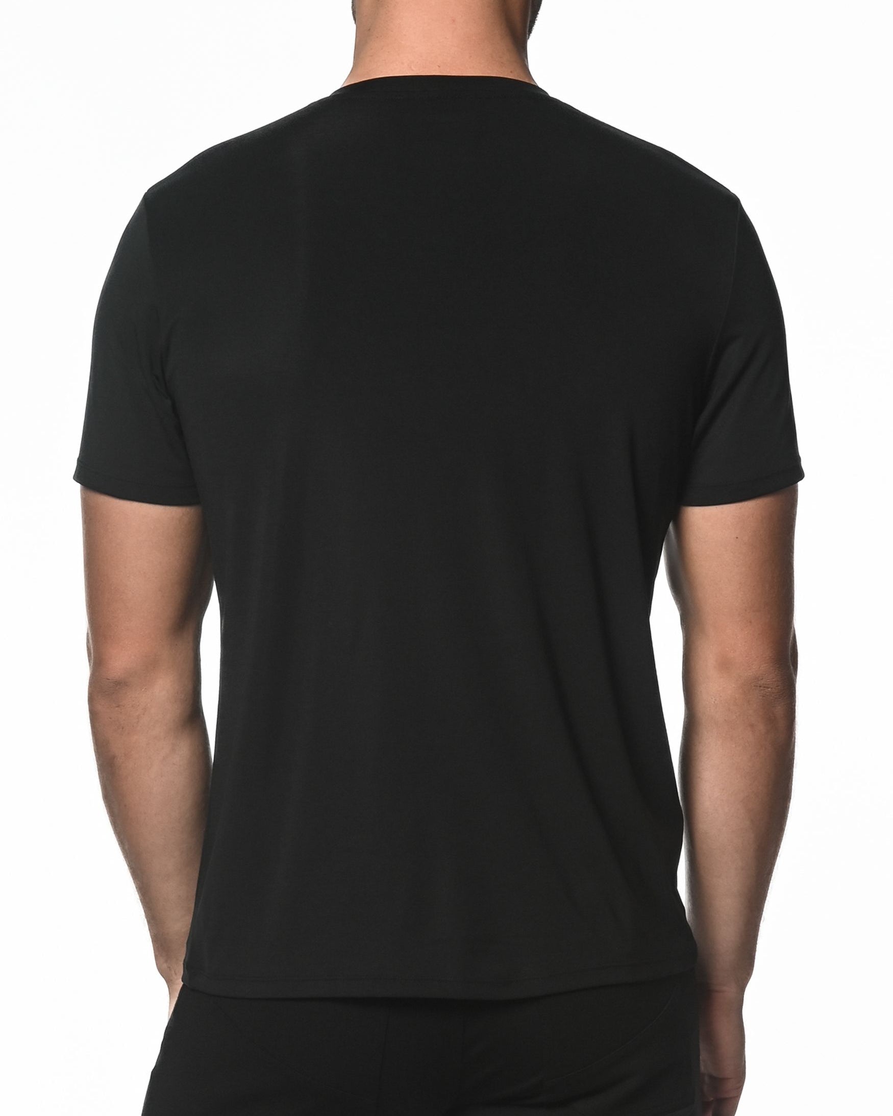 BLACK V-NECK SHORT SLEEVE STRETCH MODAL KNIT T-SHIRT  ST-16001