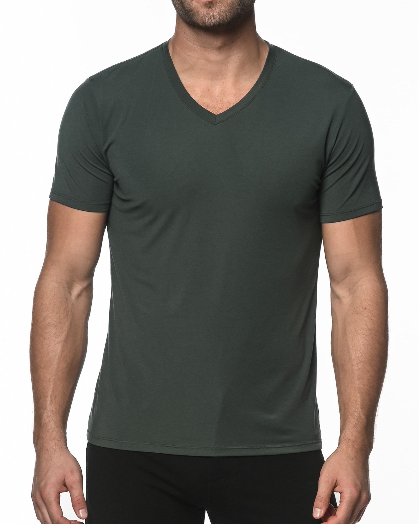 FOREST V-NECK SHORT SLEEVE STRETCH MODAL KNIT T-SHIRT  ST-16001
