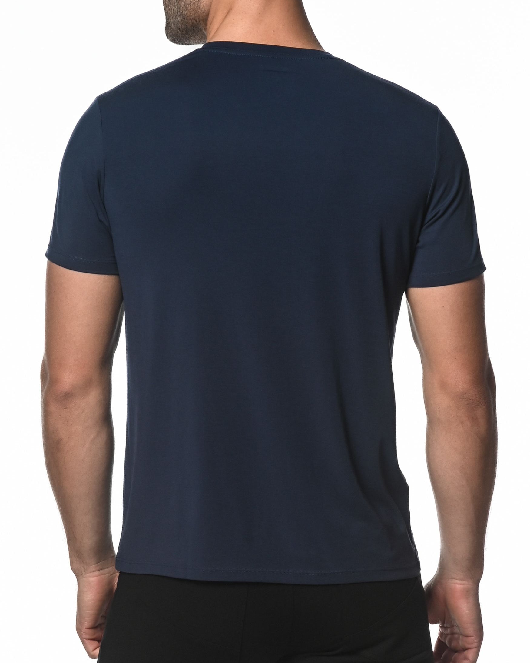 NAVY V-NECK SHORT SLEEVE STRETCH MODAL KNIT T-SHIRT  ST-16001