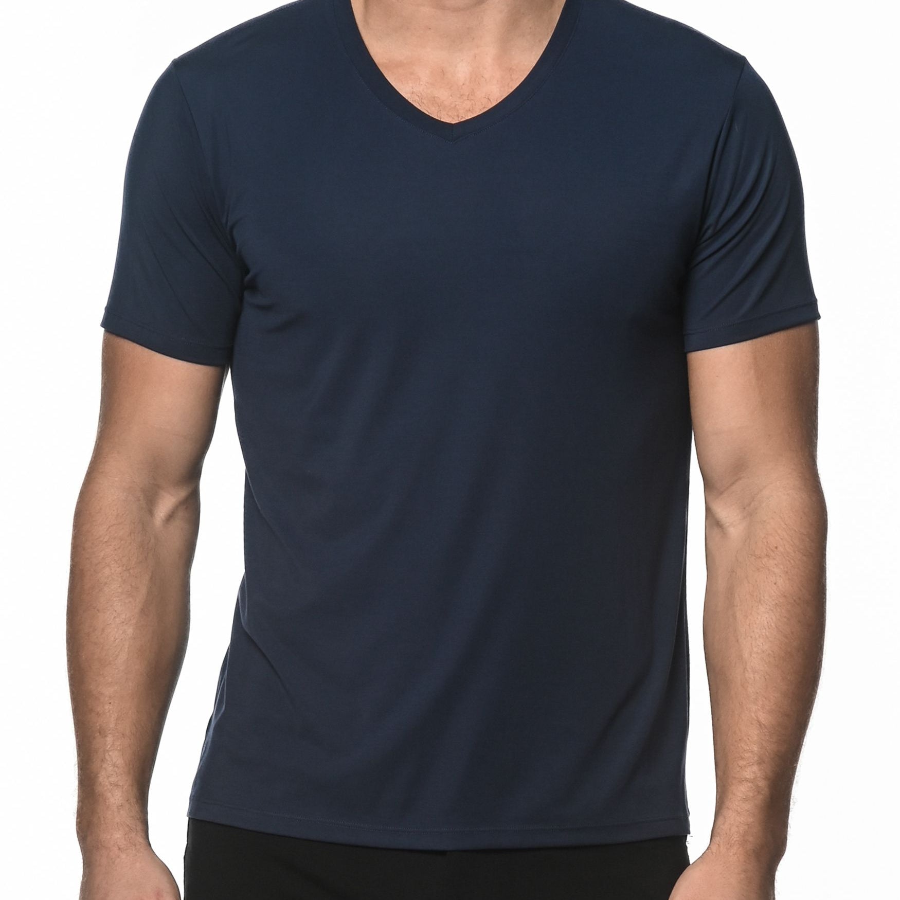 NAVY V-NECK SHORT SLEEVE STRETCH MODAL KNIT T-SHIRT  ST-16001