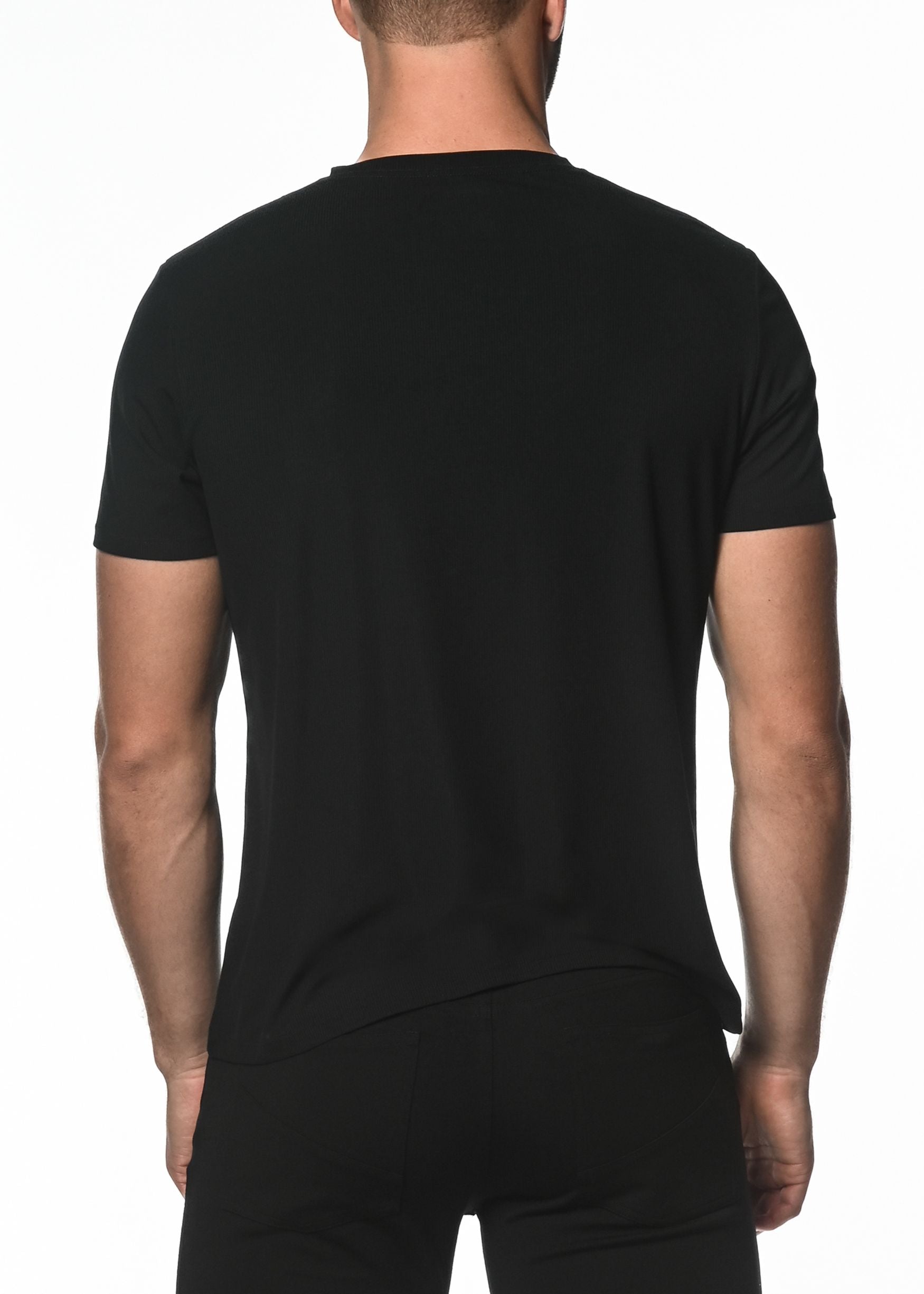 BLACK V-NECK SHORT SLEEVE RIB MODAL T-SHIRT  ST-16005