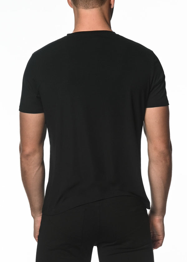 BLACK V-NECK SHORT SLEEVE RIB MODAL T-SHIRT  ST-16005