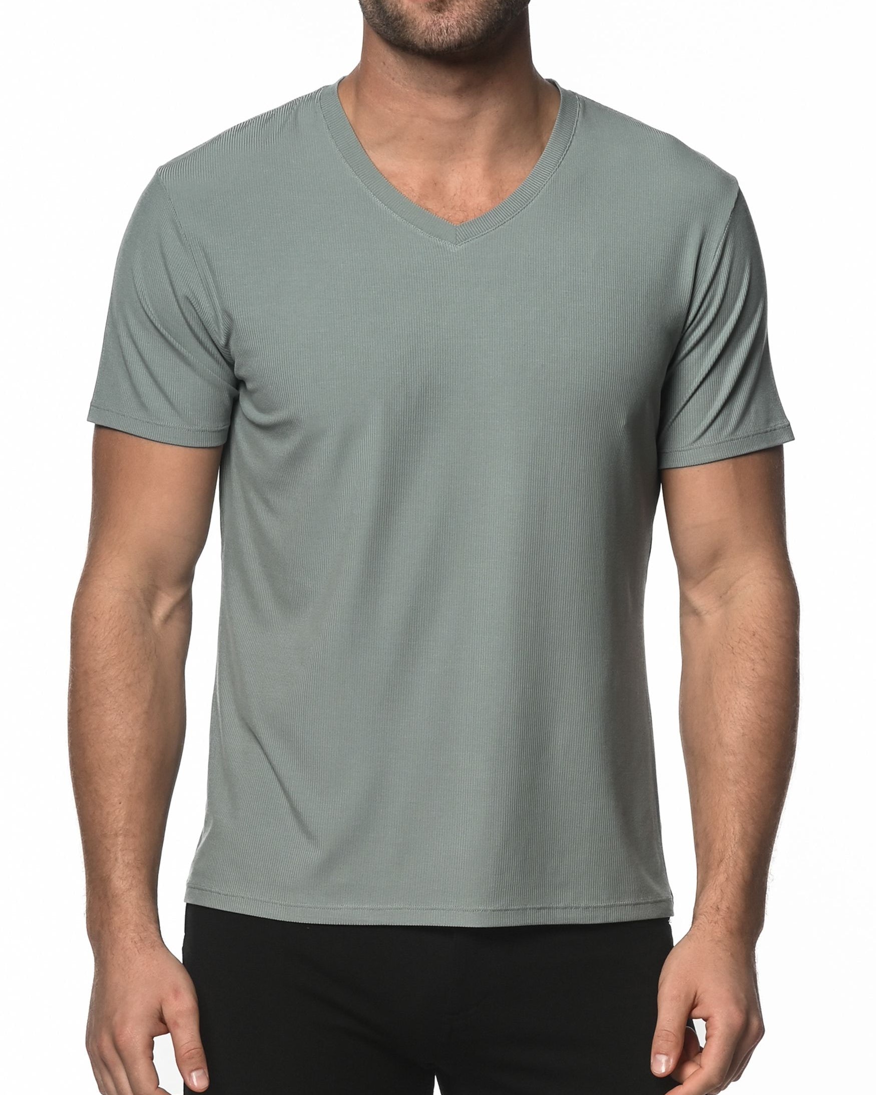 SEAFOAM V-NECK SHORT SLEEVE RIB MODAL T-SHIRT  ST-16005