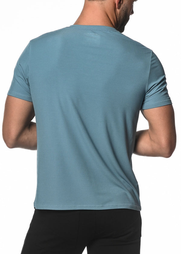 SLATE BLUE V-NECK SHORT SLEEVE RIB MODAL T-SHIRT  ST-16005