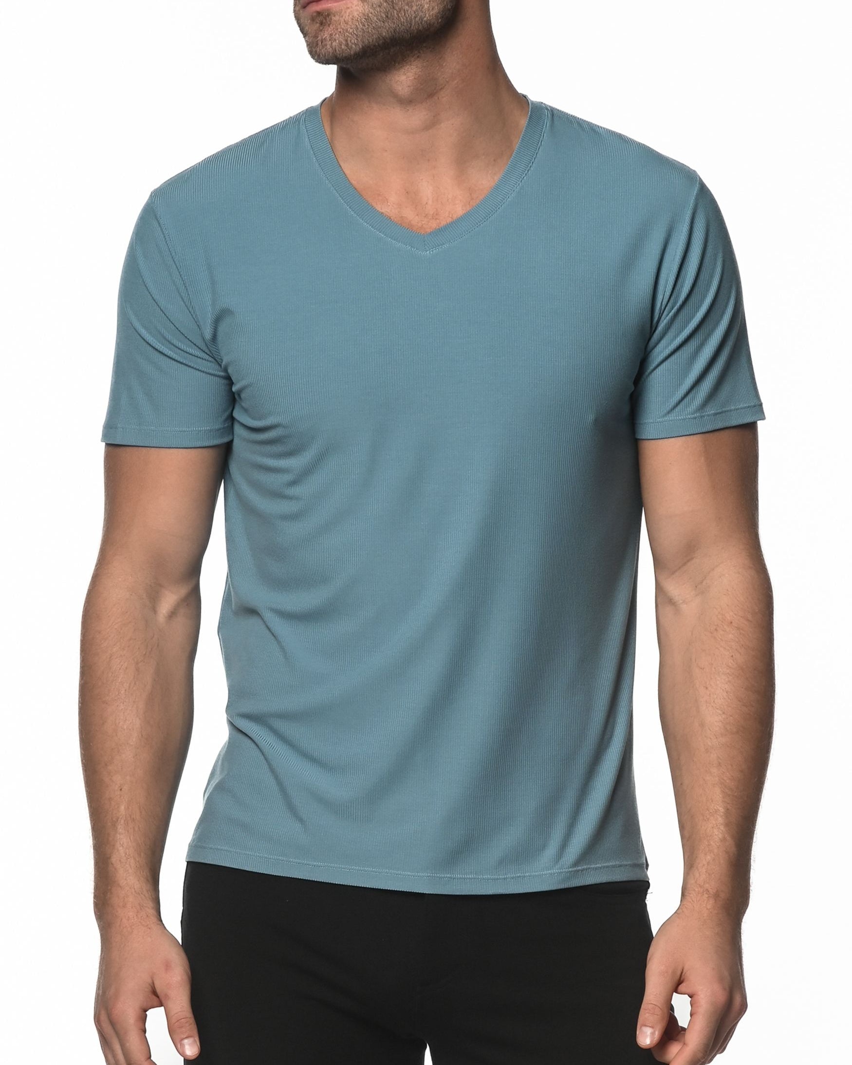 SLATE BLUE V-NECK SHORT SLEEVE RIB MODAL T-SHIRT  ST-16005