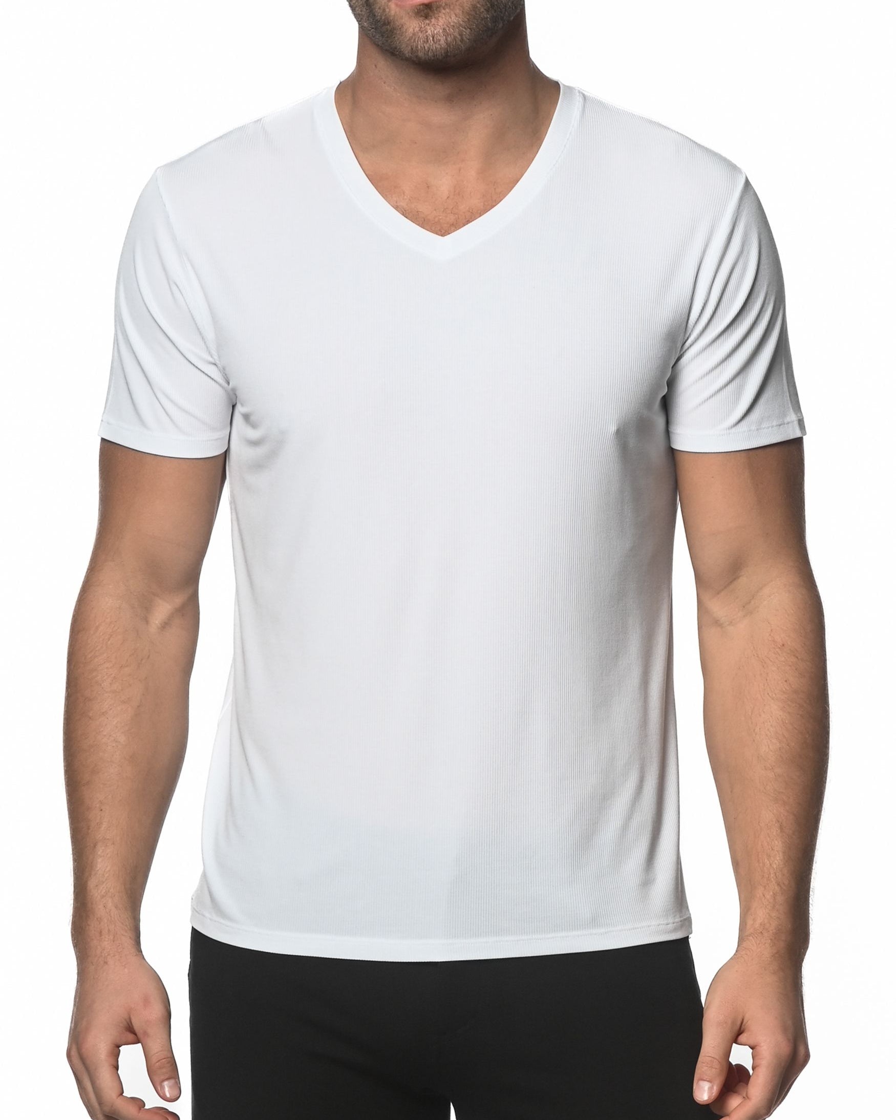 VANILLA V-NECK SHORT SLEEVE RIB MODAL T-SHIRT  ST-16005