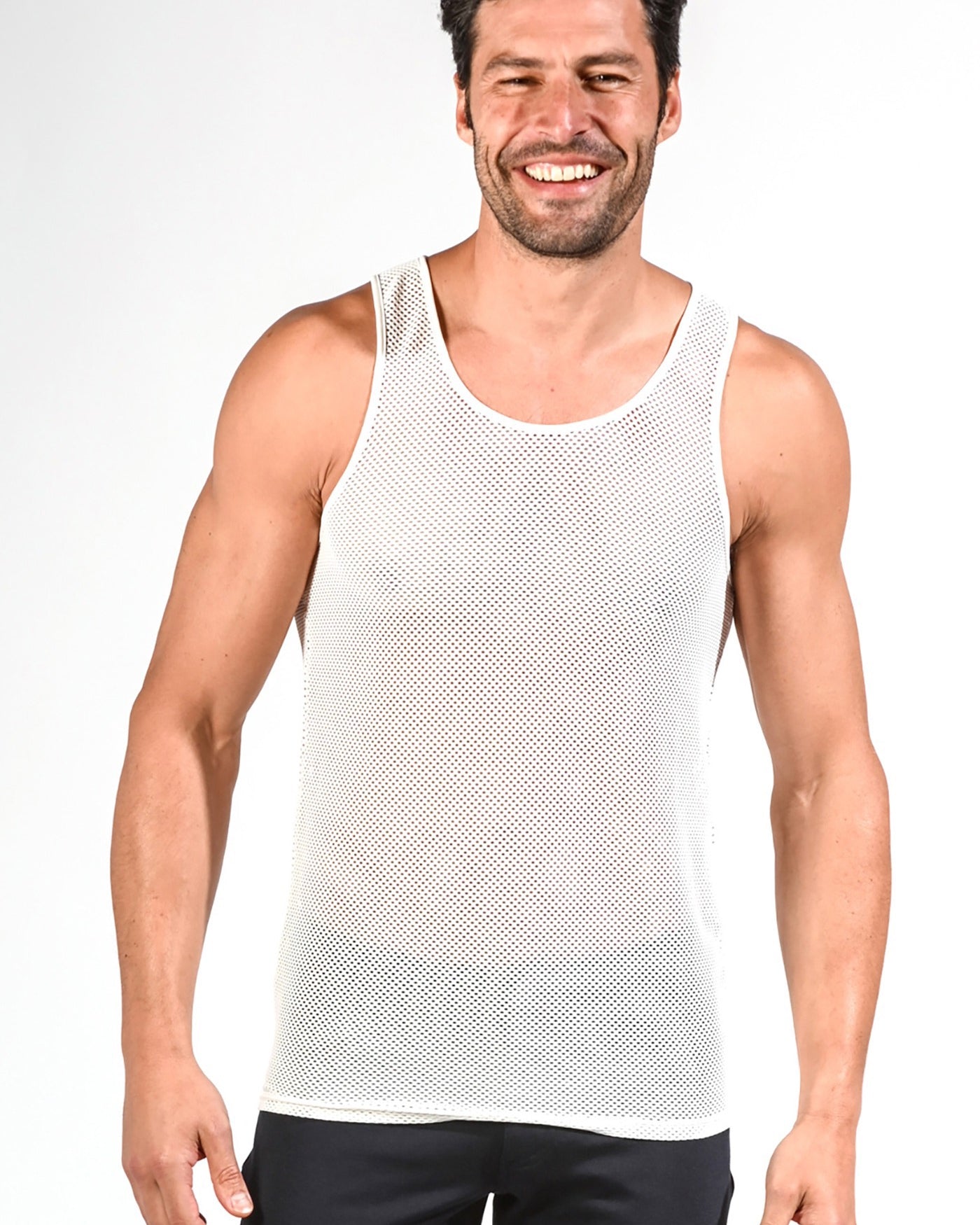 WHITE CORE FLEX MESH STRETCH PERFORMANCE TANK TOP ST-240 Final Sale