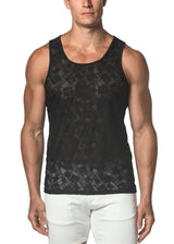 BLACK SQUARES STRETCH GOSSAMER LACE TANK TOP  ST-25006