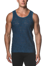 BLUE SQUARES STRETCH GOSSAMER LACE TANK TOP  ST-25006