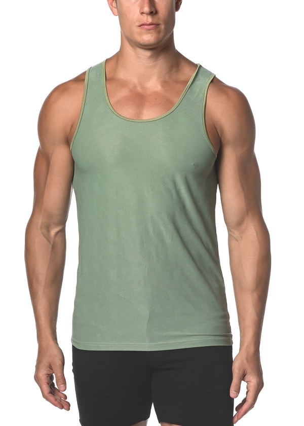 SEA GRASS CROSSHATCH TEXTURED MESH STRETCH PERFORMANCE TANK TOP  ST-273