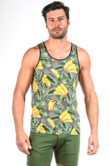 YELLOW/GREEN BANANA GEO STRETCH JERSEY SINGLET ST-438 Final Sale